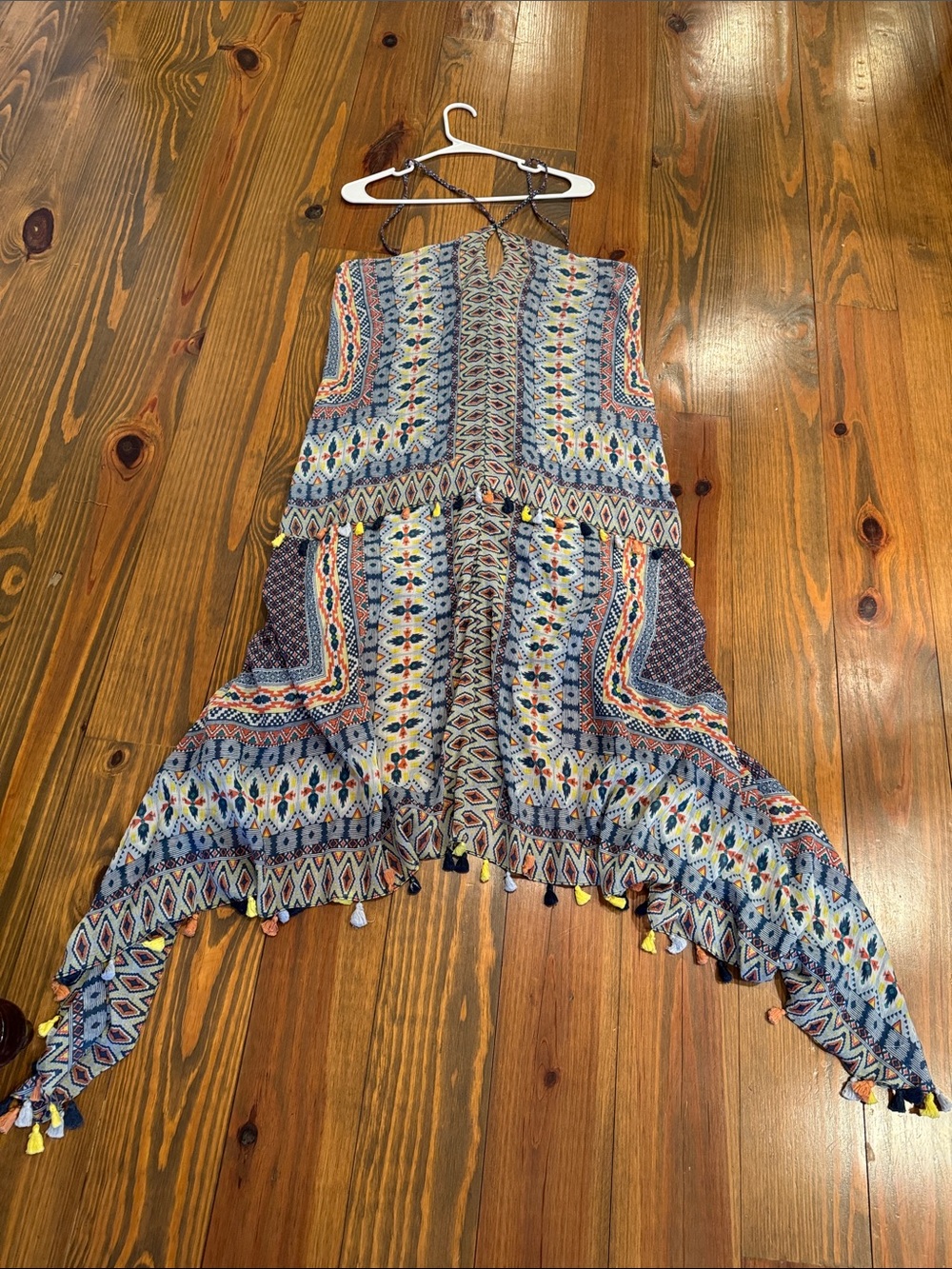 American Threads Blue and Orange Geometric Print dress / coverup M